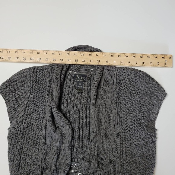 Pure Women's Hand Knit Open Front Cardigan Sweater Dark Gray Size XS - Picture 10 of 12